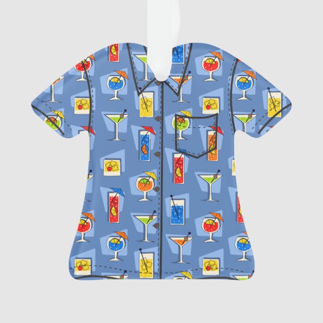 Ornamento Camisa Aloha de Bebida Tropical Hawaiana Feliz (Frente)