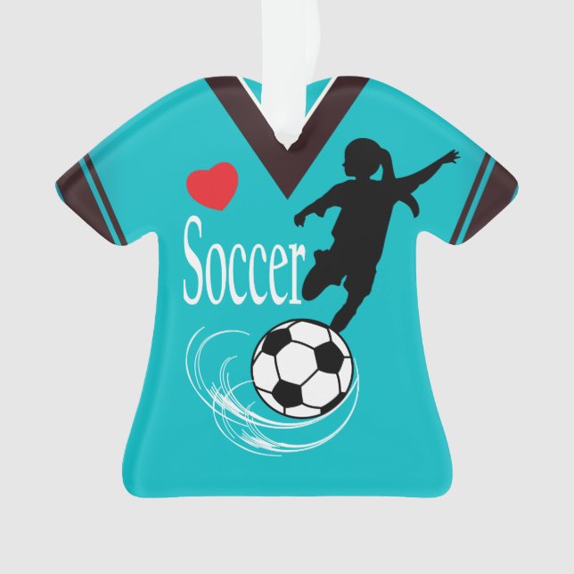 Ornamento Camisa da bola de futebol da menina de turquesa (Frente)