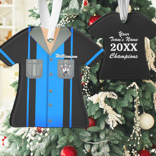 Ornamento Camisa de Boliche Azul e Preta Vintage