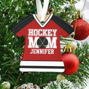 Ornamento Camisa de Hockey Mãe Vermelha e Preta