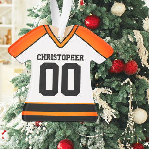 Ornamento Camisa de hóquei personalizada laranja e preta