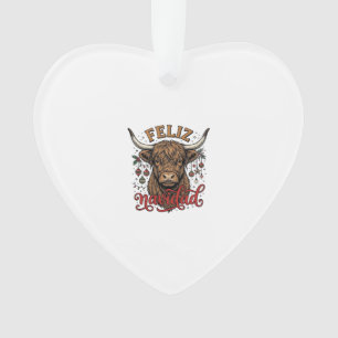 Ornamento Camisa de Natal Vintage Feliz Navidad Highland Cow