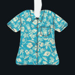Ornamento Camisa Makapuu Beach Hawaik Aloha<br><div class="desc">Coroa lacrimogênea. Um impressão de conversa entre tikis,  palmeiras,  peixes tropicais,  ukeleles,  hibisco e flores de plumeria lembra os designs usados nas camisas de aloha da vintage nos anos 40 e anos 50. A textura batik adiciona uma textura única em todo o design e vem em várias cores.</div>