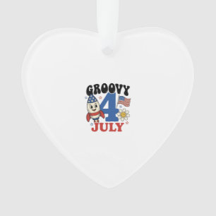 Ornamento Camisa Patriótica Foguete Groovy 4 de Julho Design