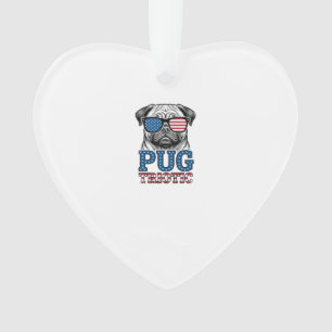 Ornamento Camisa Patriótica Pug com Desenho de Gravura Vinta