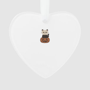 Ornamento Camiseta Clássica Kawaii Halloween Gato e Abóbora