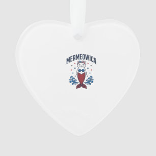 Ornamento Camiseta de sereia de gato patriota Mermeowica Des