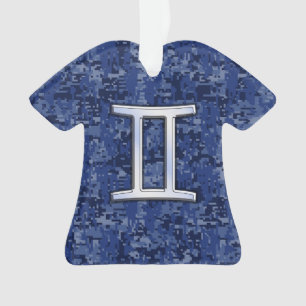 Ornamento Camo Digital Azul Marinho Símbolo Zodiac Moderno 