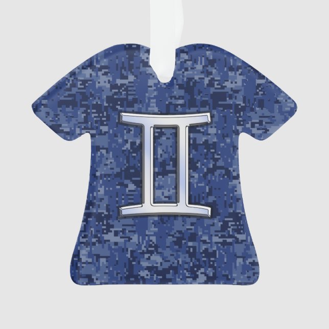 Ornamento Camo Digital Azul Marinho Símbolo Zodiac Moderno G (Frente)