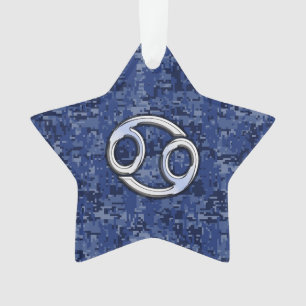 Ornamento Cancer Zodiac Symbol Navy Blue Digital Camouflage