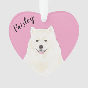 Ornamento Cão-esquimó Samoyed de Coração Rosa Personalizado