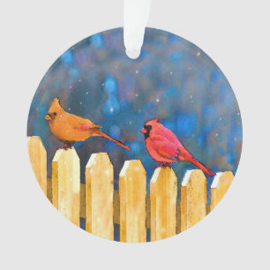 Ornamento Cardeais na Pintura da Cerca - Arte Original