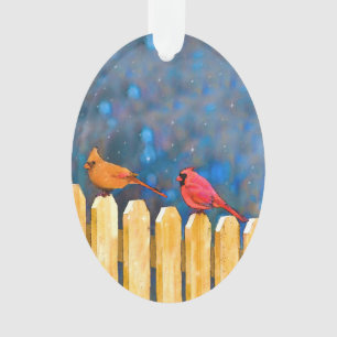 Ornamento Cardeais na Pintura da Cerca - Arte Original