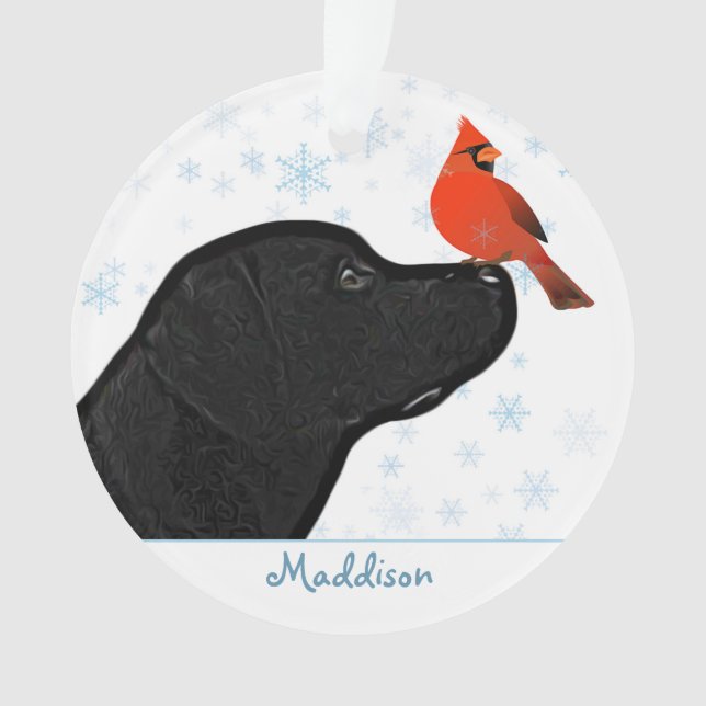 Ornamento Cardeal de Natal Black Labrador - Cachorro Bonito (Frente)