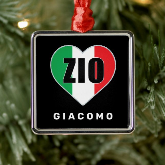 Ornamento Cardíaco de Bandeira Italiana de Zio Chr (Zio Italian Flag Heart Personalized Buon Natale Ornament)