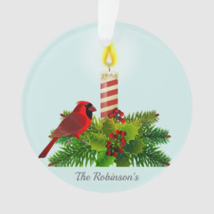 Ornamento Cardinal Personalizado e Vela em Azul Claro