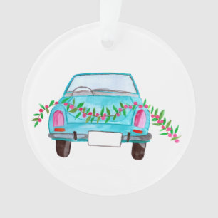 Ornamento Carro pintado mão do Natal da aguarela