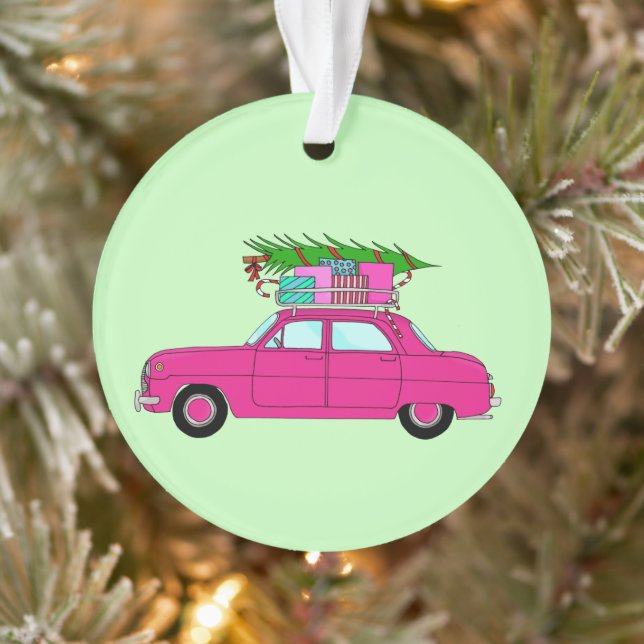 Ornamento Carro roxo com presentes de Natal (Árvore)