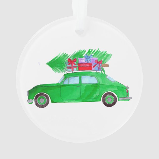 Ornamento Carro Verde com Dobras de Natal (Verso)