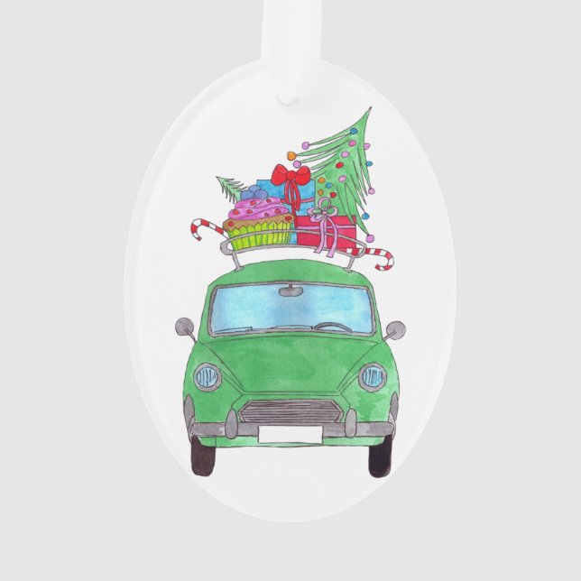 Ornamento Carro Verde com Dobras de Natal (Verso)