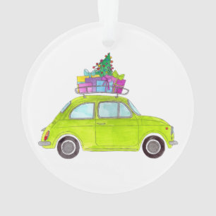 Ornamento Carro Verde com Dons de Natal Aquarela