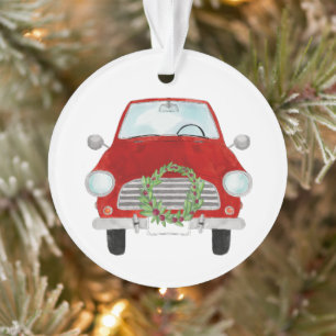 Ornamento Carro vermelho com coroa de Natal