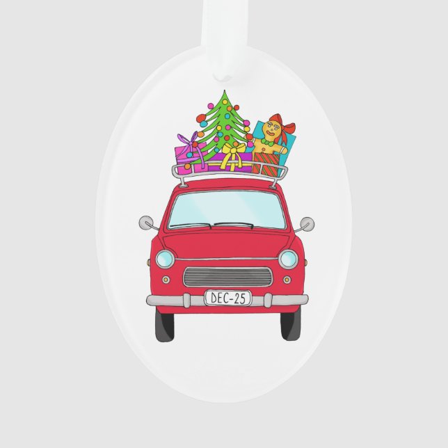 Ornamento Carro Vermelho com presentes de Natal (Verso)