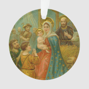 Ornamento Cartão de Natal da Era Vitoriana Natividade