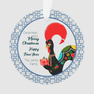 Ornamento Cartaz português de Natal e quadro de azulejos azu
