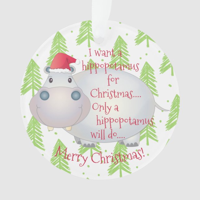 Ornamento Cartoon Hippopotamus Hippo Natal Xmas (Frente)