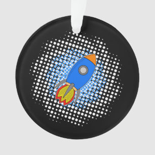 Ornamento Cartoon Rocket com metade da galáxia