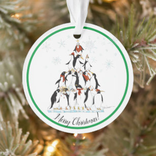 Ornamento Cartum de Natal do Penguin Tree Fun Holiday