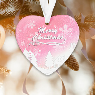 Ornamento Casa Branca de Neve Rosa Natal Ano Novo