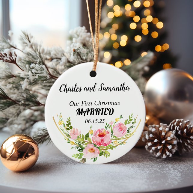 Ornamento Casado de Primeiro Natal Personalizado (First Christmas Married Ornament)