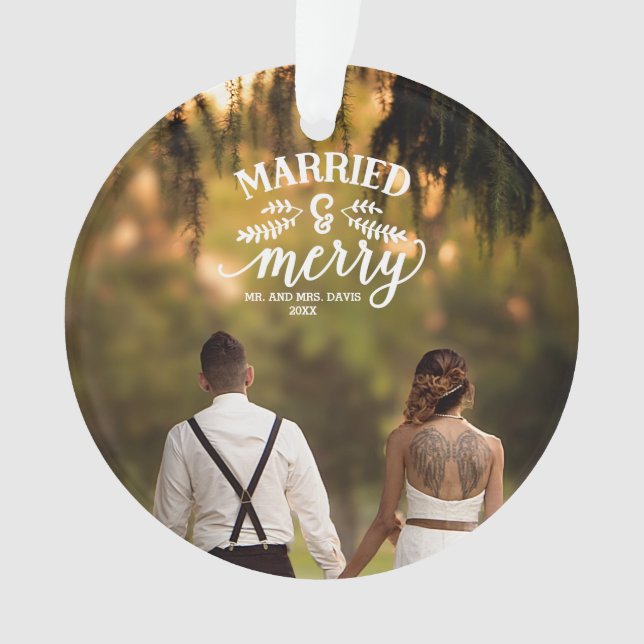 Ornamento Casados e Alegres Personalizado Férias Recém-Casad (Frente)