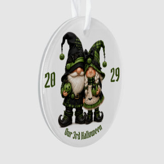 Ornamento Casal de Gnomos de Halloween Verde, Casal de Gnomo