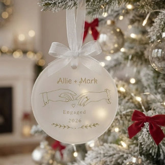 Ornamento Casal de noivos de Natal em letra dourada elegante