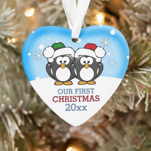 Ornamento Casal de Pinguins Fofos Primeiro Natal (Árvore)