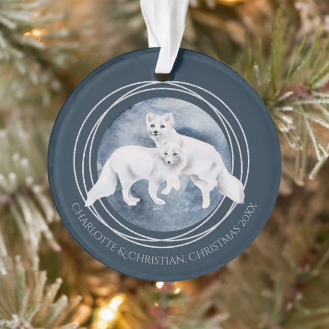 Ornamento Casal de Raposa Árctica no inverno Personalizado (Árvore)