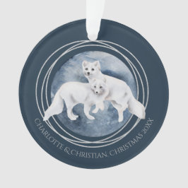 Ornamento Casal de Raposa Árctica no inverno Personalizado