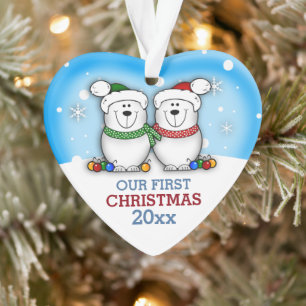 Ornamento Casal de Urso Polar Bonito Primeiro Natal