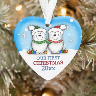Ornamento Casal de Urso Polar Bonito Primeiro Natal
