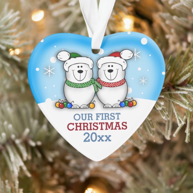Ornamento Casal de Urso Polar Bonito Primeiro Natal (Árvore)