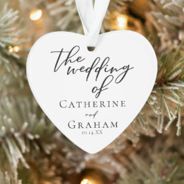 Ornamento Casal Elegante Foto do Coração do Casamento