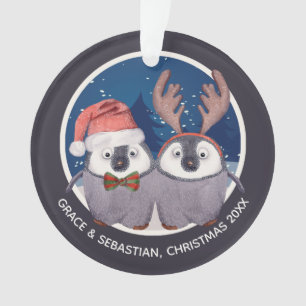 Ornamento Casal Pinguim de Natal Papais noeis bonitos e rena