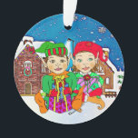 Ornamento Casal Romântico de Elfos e Meninas<br><div class="desc">Garota e Casal de Elves Românticos Feriados de Natal,  Manejo.</div>