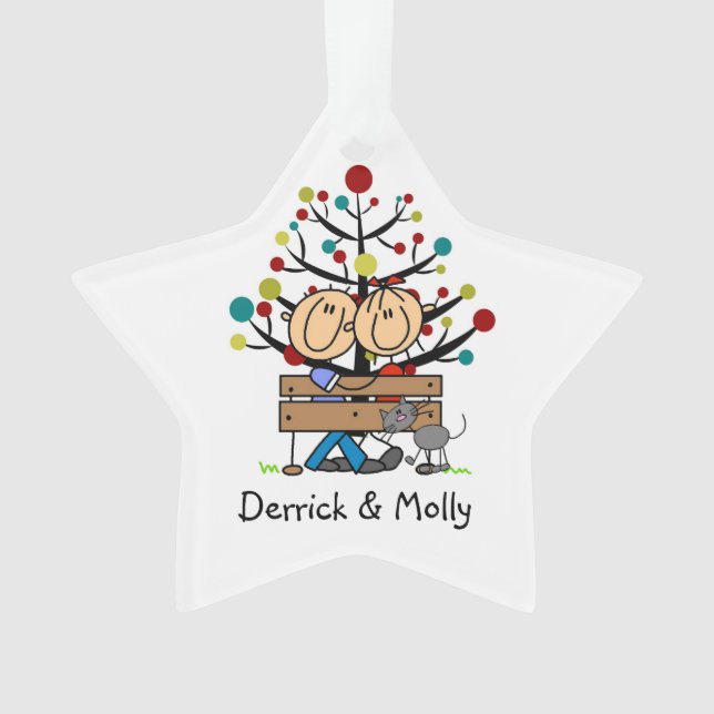 Ornamento Casal Stick Figure e Ornament Cat Holiday (Frente)