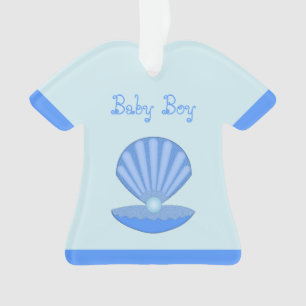 Ornamento Casca de Ostra Blue Baby Boy e Pearl personalizado