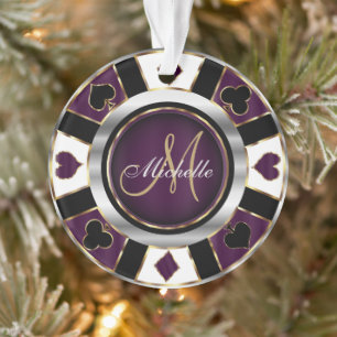 Ornamento Casino Poker Monograma Chip - Roxo