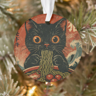 Ornamento Cat Ramen Japonês Engraçado Gráfico Kawaii